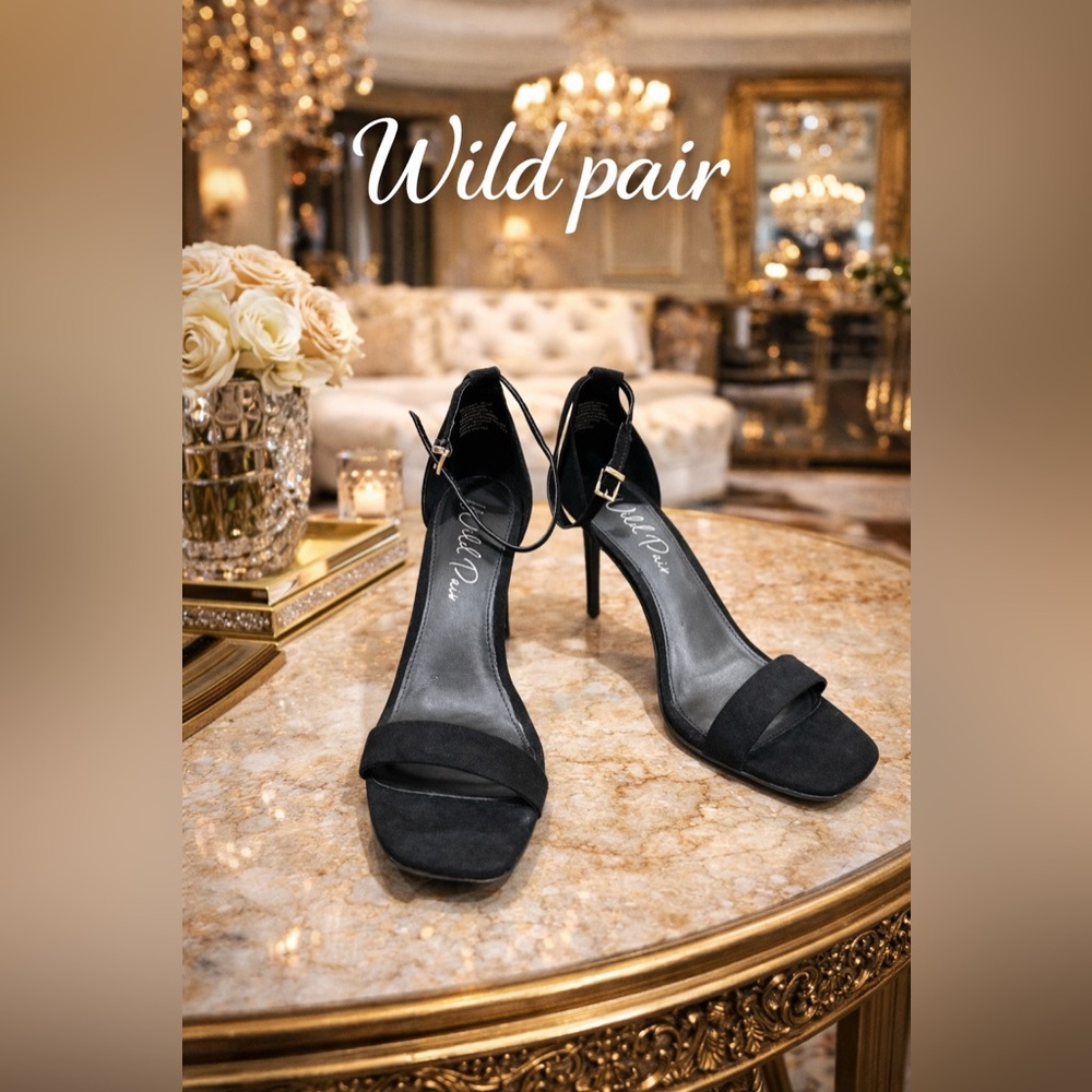 Wild Pair Black Ankle-Strap Stiletto Heels